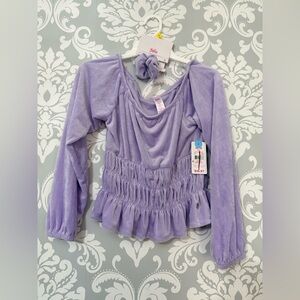 4/$25 • Justice Lilac Smocked Velour Long Sleeve Top